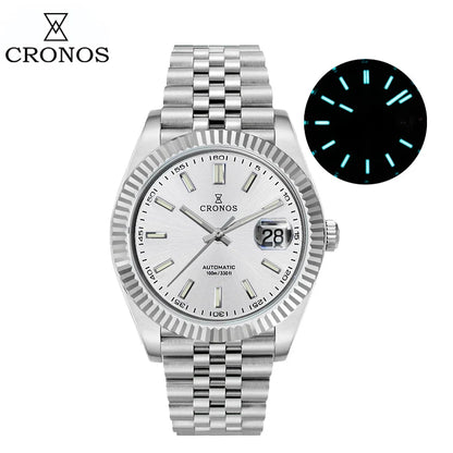 Cronos DateJ Luxury Men Watch Stainless Steel 5 Links Bracelet PT5000 Miyot 9015 100m Water Resistant Sapphire L6046M