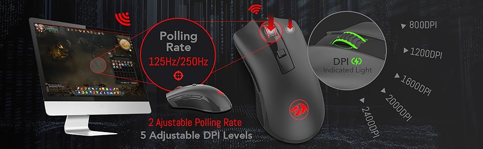 Redragon M652 optische 2.4G-Wireless-Maus mit USB-Empfänger, tragbare Gaming- und Office-Maus, 5 einstellbare DPI-Stufen